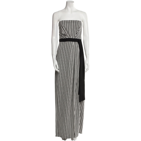 NWT Halston Strapless Maxi Pinstripe Bow Belt Dress size 8 - Picture 1 of 8